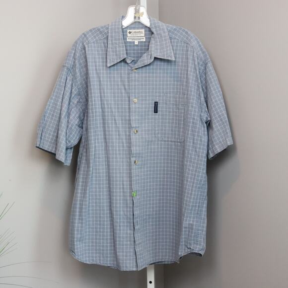 Columbia XL Short Sleeve Button-Up Shirt Blue Plaid Cotton - Picture 1 of 8
